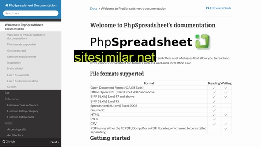 phpspreadsheet.readthedocs.io alternative sites
