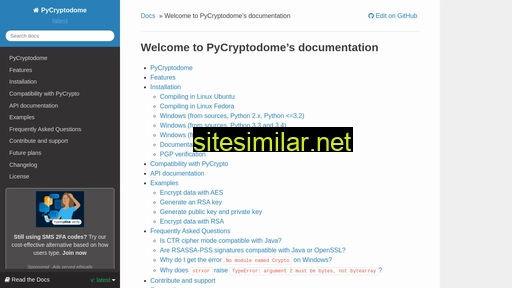pycryptodome.readthedocs.io alternative sites