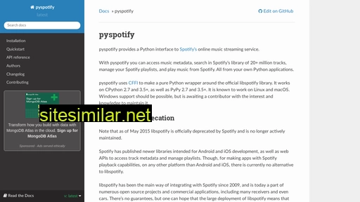 pyspotify.readthedocs.io alternative sites