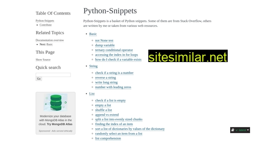 snippets.readthedocs.io alternative sites