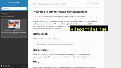streamtotext.readthedocs.io alternative sites